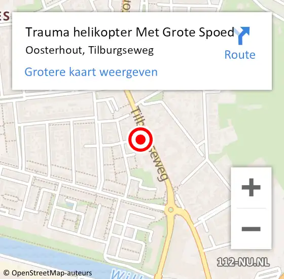 Locatie op kaart van de 112 melding: Trauma helikopter Met Grote Spoed Naar Oosterhout, Tilburgseweg op 10 december 2022 19:19