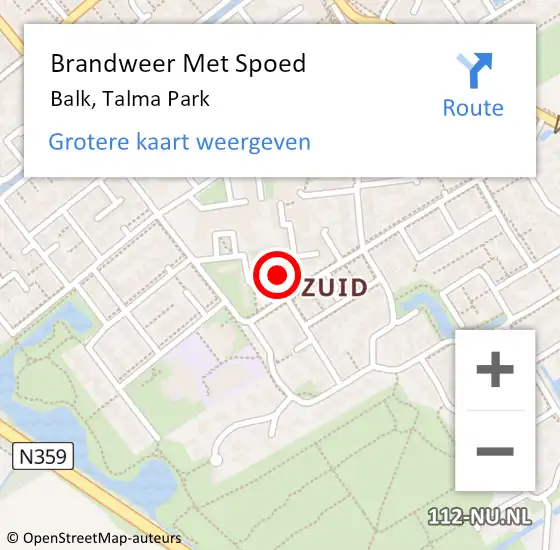 Locatie op kaart van de 112 melding: Brandweer Met Spoed Naar Balk, Talma Park op 10 december 2022 19:41