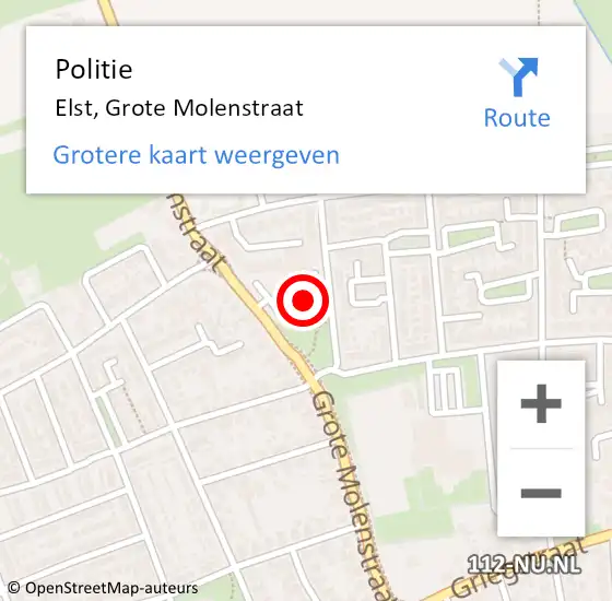 Locatie op kaart van de 112 melding: Politie Elst, Grote Molenstraat op 10 december 2022 20:03