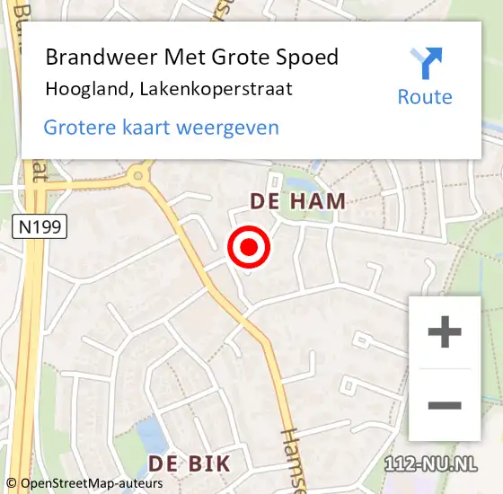 Locatie op kaart van de 112 melding: Brandweer Met Grote Spoed Naar Hoogland, Lakenkoperstraat op 10 december 2022 20:54