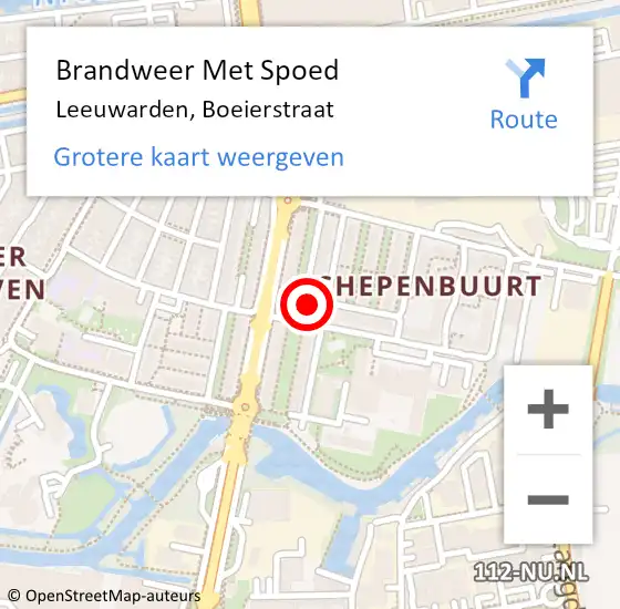 Locatie op kaart van de 112 melding: Brandweer Met Spoed Naar Leeuwarden, Boeierstraat op 10 december 2022 21:12