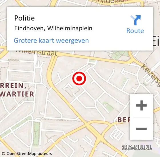Locatie op kaart van de 112 melding: Politie Eindhoven, Wilhelminaplein op 10 december 2022 21:24