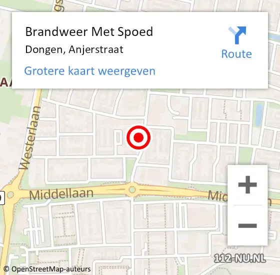 Locatie op kaart van de 112 melding: Brandweer Met Spoed Naar Dongen, Anjerstraat op 10 december 2022 21:31