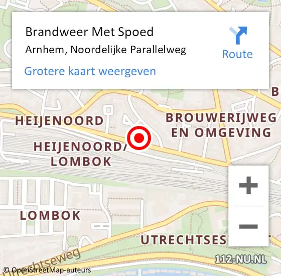 Locatie op kaart van de 112 melding: Brandweer Met Spoed Naar Arnhem, Noordelijke Parallelweg op 10 december 2022 21:44