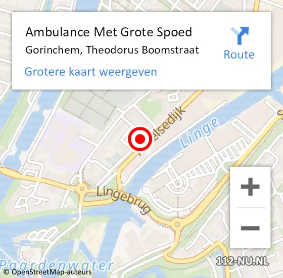 Locatie op kaart van de 112 melding: Ambulance Met Grote Spoed Naar Gorinchem, Theodorus Boomstraat op 10 december 2022 21:53