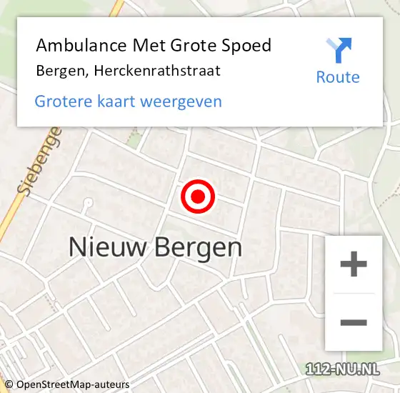 Locatie op kaart van de 112 melding: Ambulance Met Grote Spoed Naar Bergen, Herckenrathstraat op 10 december 2022 21:56