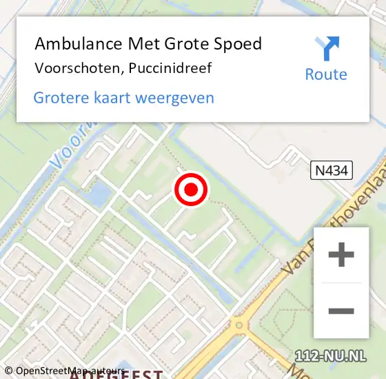 Locatie op kaart van de 112 melding: Ambulance Met Grote Spoed Naar Voorschoten, Puccinidreef op 10 december 2022 22:23