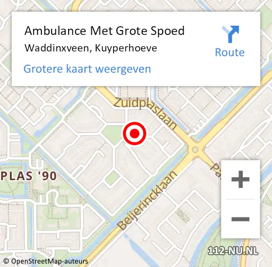 Locatie op kaart van de 112 melding: Ambulance Met Grote Spoed Naar Waddinxveen, Kuyperhoeve op 10 december 2022 23:06