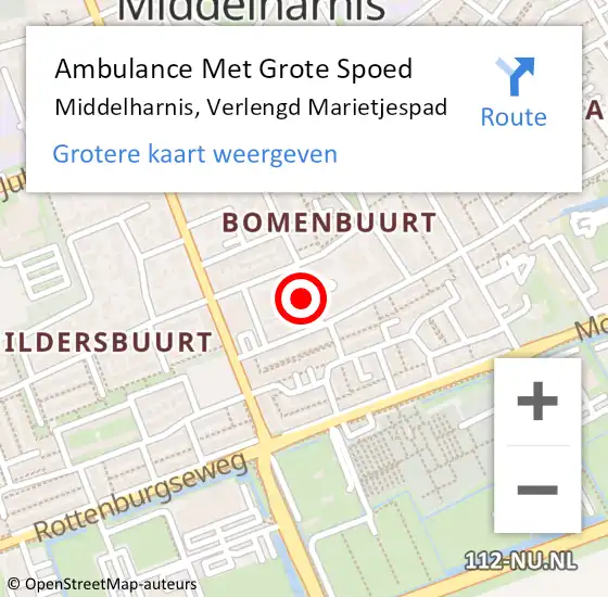 Locatie op kaart van de 112 melding: Ambulance Met Grote Spoed Naar Middelharnis, Verlengd Marietjespad op 10 december 2022 23:30