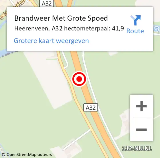 Locatie op kaart van de 112 melding: Brandweer Met Grote Spoed Naar Heerenveen, A32 hectometerpaal: 41,9 op 11 december 2022 00:06