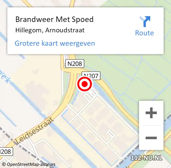 Locatie op kaart van de 112 melding: Brandweer Met Spoed Naar Hillegom, Arnoudstraat op 7 augustus 2014 22:13