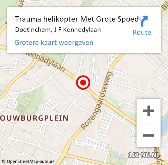 Locatie op kaart van de 112 melding: Trauma helikopter Met Grote Spoed Naar Doetinchem, J F Kennedylaan op 11 december 2022 00:27