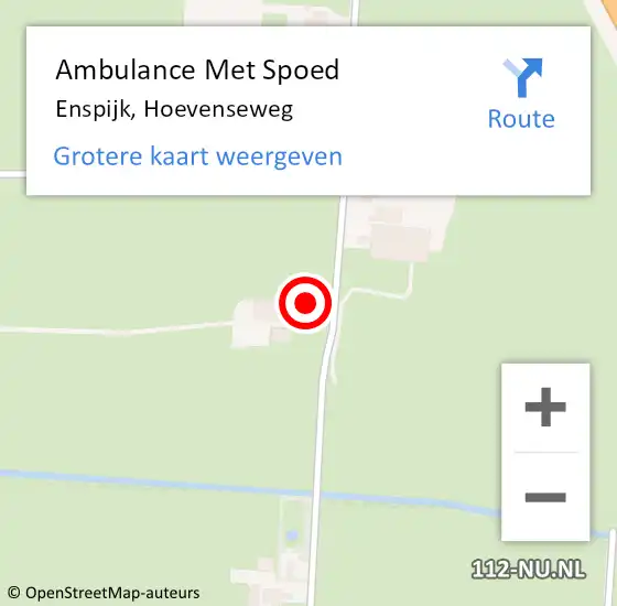 Locatie op kaart van de 112 melding: Ambulance Met Spoed Naar Enspijk, Hoevenseweg op 11 december 2022 00:37