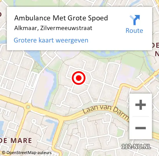 Locatie op kaart van de 112 melding: Ambulance Met Grote Spoed Naar Alkmaar, Zilvermeeuwstraat op 11 december 2022 01:09
