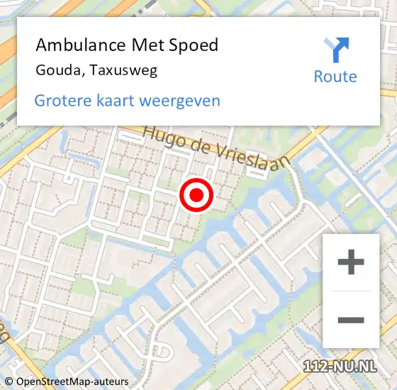 Locatie op kaart van de 112 melding: Ambulance Met Spoed Naar Gouda, Taxusweg op 11 december 2022 02:31