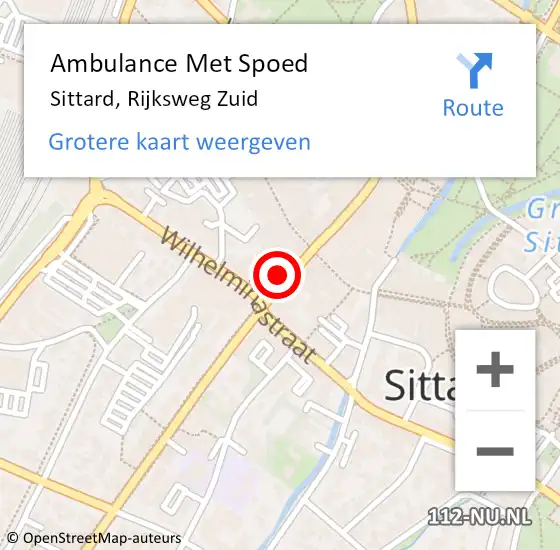 Locatie op kaart van de 112 melding: Ambulance Met Spoed Naar Sittard, Rijksweg Zuid op 11 december 2022 03:09