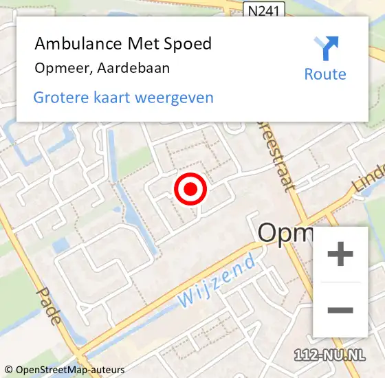 Locatie op kaart van de 112 melding: Ambulance Met Spoed Naar Opmeer, Aardebaan op 11 december 2022 03:30