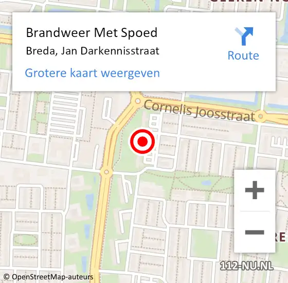 Locatie op kaart van de 112 melding: Brandweer Met Spoed Naar Breda, Jan Darkennisstraat op 11 december 2022 03:59