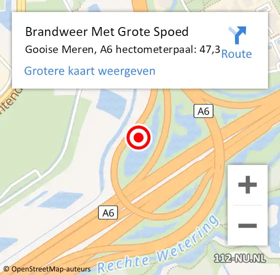 Locatie op kaart van de 112 melding: Brandweer Met Grote Spoed Naar Gooise Meren, A6 hectometerpaal: 47,3 op 11 december 2022 04:07