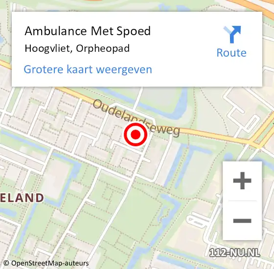 Locatie op kaart van de 112 melding: Ambulance Met Spoed Naar Hoogvliet, Orpheopad op 11 december 2022 04:34