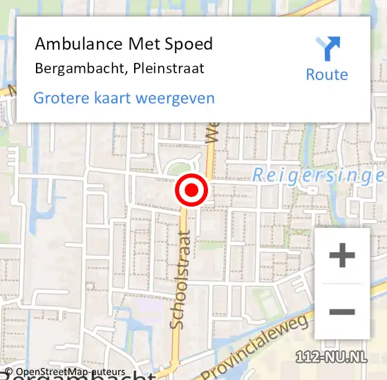 Locatie op kaart van de 112 melding: Ambulance Met Spoed Naar Bergambacht, Pleinstraat op 11 december 2022 04:40