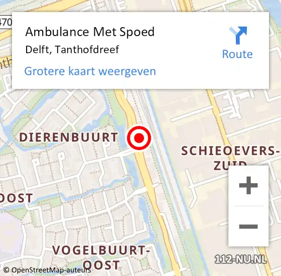 Locatie op kaart van de 112 melding: Ambulance Met Spoed Naar Delft, Tanthofdreef op 11 december 2022 04:43