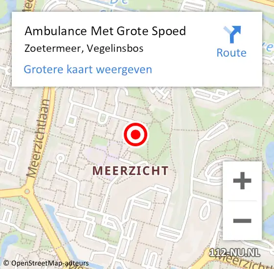 Locatie op kaart van de 112 melding: Ambulance Met Grote Spoed Naar Zoetermeer, Vegelinsbos op 11 december 2022 04:43