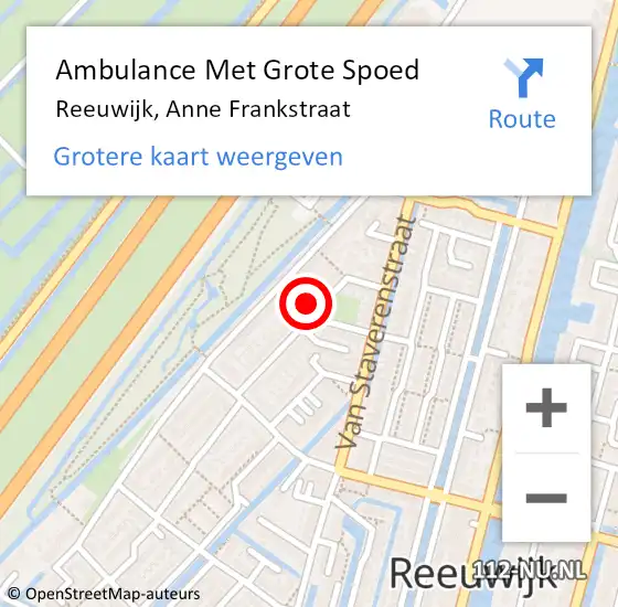 Locatie op kaart van de 112 melding: Ambulance Met Grote Spoed Naar Reeuwijk, Anne Frankstraat op 11 december 2022 06:02