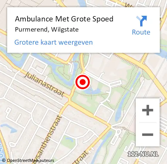 Locatie op kaart van de 112 melding: Ambulance Met Grote Spoed Naar Purmerend, Wilgstate op 11 december 2022 06:54