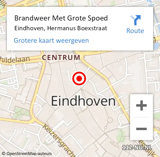 Locatie op kaart van de 112 melding: Brandweer Met Grote Spoed Naar Eindhoven, Hermanus Boexstraat op 11 december 2022 08:46