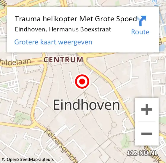 Locatie op kaart van de 112 melding: Trauma helikopter Met Grote Spoed Naar Eindhoven, Hermanus Boexstraat op 11 december 2022 08:50