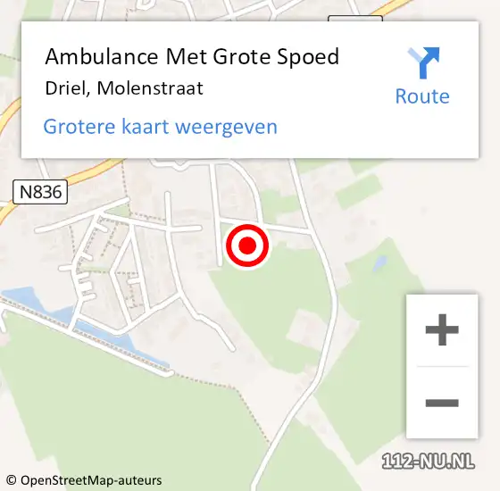 Locatie op kaart van de 112 melding: Ambulance Met Grote Spoed Naar Driel, Molenstraat op 11 december 2022 09:55