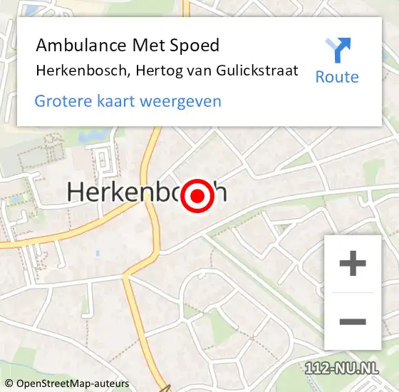 Locatie op kaart van de 112 melding: Ambulance Met Spoed Naar Herkenbosch, Hertog van Gulickstraat op 11 december 2022 10:12