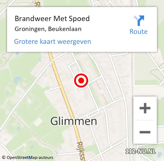 Locatie op kaart van de 112 melding: Brandweer Met Spoed Naar Groningen, Beukenlaan op 11 december 2022 10:35