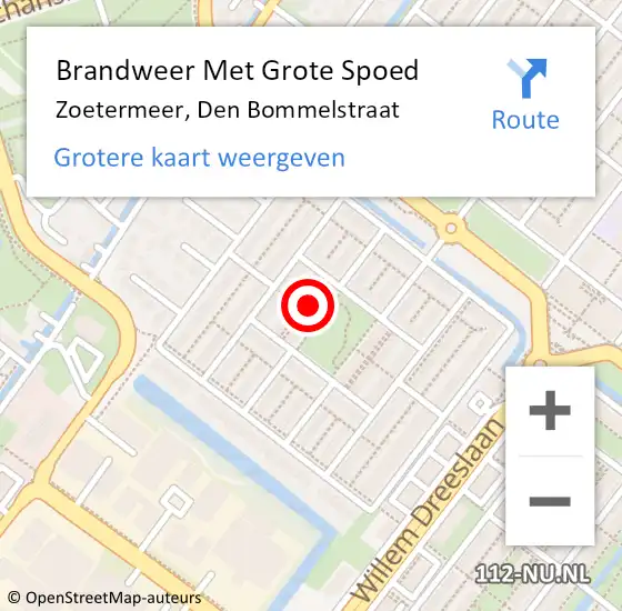 Locatie op kaart van de 112 melding: Brandweer Met Grote Spoed Naar Zoetermeer, Den Bommelstraat op 11 december 2022 11:27