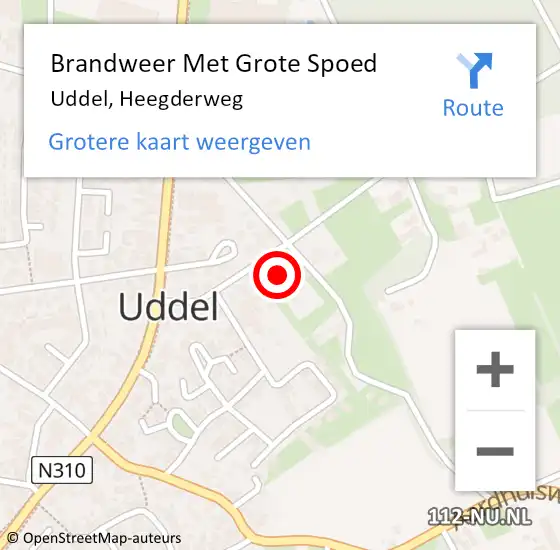 Locatie op kaart van de 112 melding: Brandweer Met Grote Spoed Naar Uddel, Heegderweg op 11 december 2022 11:46