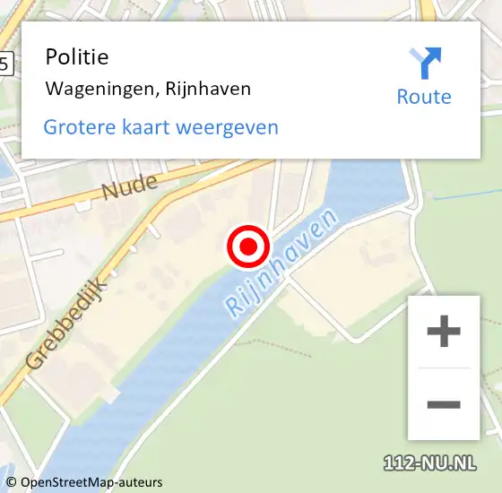 Locatie op kaart van de 112 melding: Politie Wageningen, Rijnhaven op 7 augustus 2014 23:09