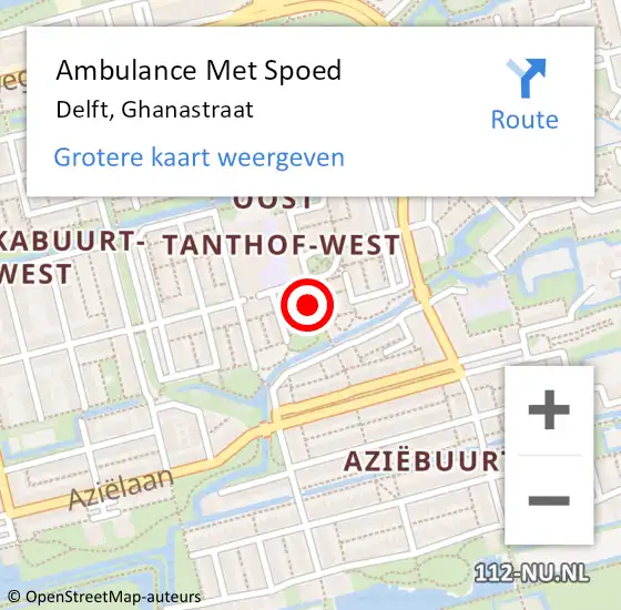 Locatie op kaart van de 112 melding: Ambulance Met Spoed Naar Delft, Ghanastraat op 11 december 2022 12:21