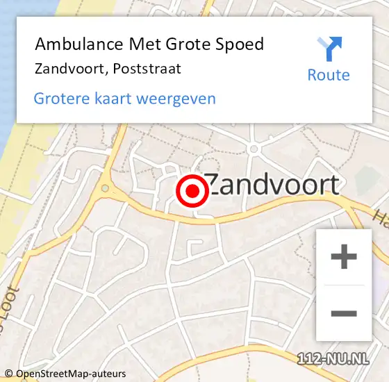 Locatie op kaart van de 112 melding: Ambulance Met Grote Spoed Naar Zandvoort, Poststraat op 11 december 2022 12:21