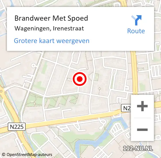 Locatie op kaart van de 112 melding: Brandweer Met Spoed Naar Wageningen, Irenestraat op 11 december 2022 12:33