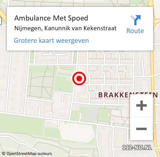 Locatie op kaart van de 112 melding: Ambulance Met Spoed Naar Nijmegen, Kanunnik van Kekenstraat op 11 december 2022 12:43
