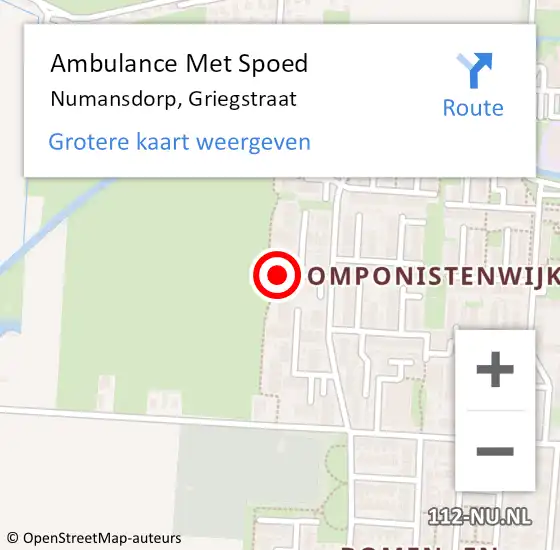 Locatie op kaart van de 112 melding: Ambulance Met Spoed Naar Numansdorp, Griegstraat op 11 december 2022 12:51