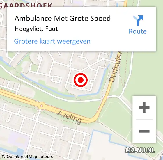 Locatie op kaart van de 112 melding: Ambulance Met Grote Spoed Naar Hoogvliet, Fuut op 11 december 2022 12:59