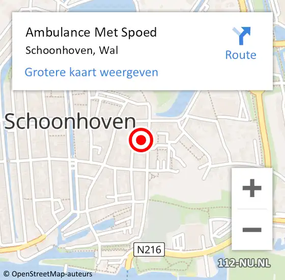Locatie op kaart van de 112 melding: Ambulance Met Spoed Naar Schoonhoven, Wal op 11 december 2022 13:15