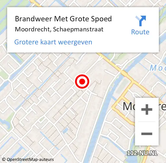 Locatie op kaart van de 112 melding: Brandweer Met Grote Spoed Naar Moordrecht, Schaepmanstraat op 11 december 2022 13:25