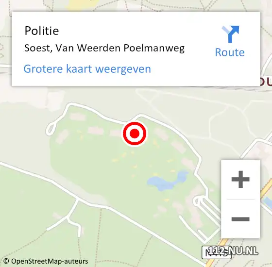 Locatie op kaart van de 112 melding: Politie Soest, Van Weerden Poelmanweg op 11 december 2022 13:39