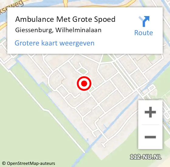 Locatie op kaart van de 112 melding: Ambulance Met Grote Spoed Naar Giessenburg, Wilhelminalaan op 11 december 2022 13:55