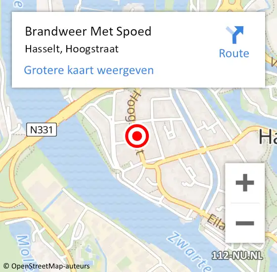 Locatie op kaart van de 112 melding: Brandweer Met Spoed Naar Hasselt, Hoogstraat op 11 december 2022 14:27