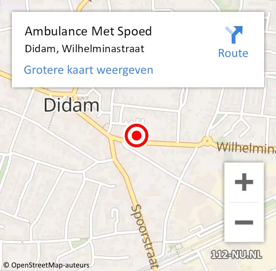 Locatie op kaart van de 112 melding: Ambulance Met Spoed Naar Didam, Wilhelminastraat op 11 december 2022 14:29