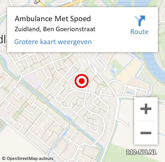 Locatie op kaart van de 112 melding: Ambulance Met Spoed Naar Zuidland, Ben Goerionstraat op 11 december 2022 14:58